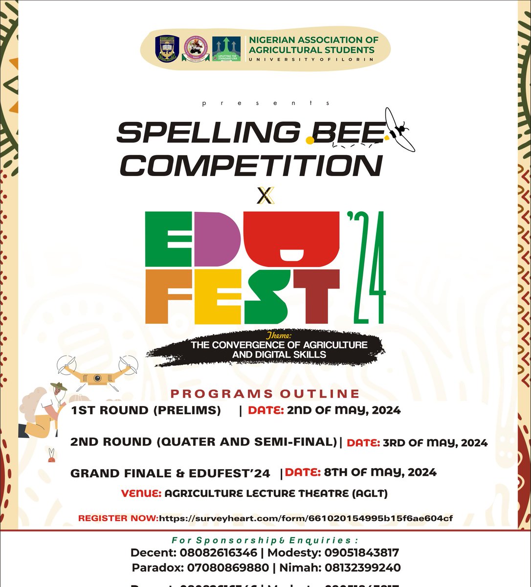 🔥🔥🔥🔥🔥🔤
SPELLING BEE REGISTRATION
🔤🔥🔥🔥🔥🔥🔥🔥

📢 Attention all Naasites 🥳

It's time to take the first step towards participating and also becoming the *NAAS SPELLING BEE CHAMPION* . 👩🏼‍🎓👨🏼‍🎓

REGISTRATION NOW OPEN✨