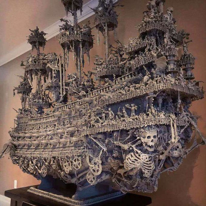 Handmade ghost ship by artist Jason Stieva. It took 15 months to make a 8 feet high, 7.5 feet long, and about 2.5 feet wide model.