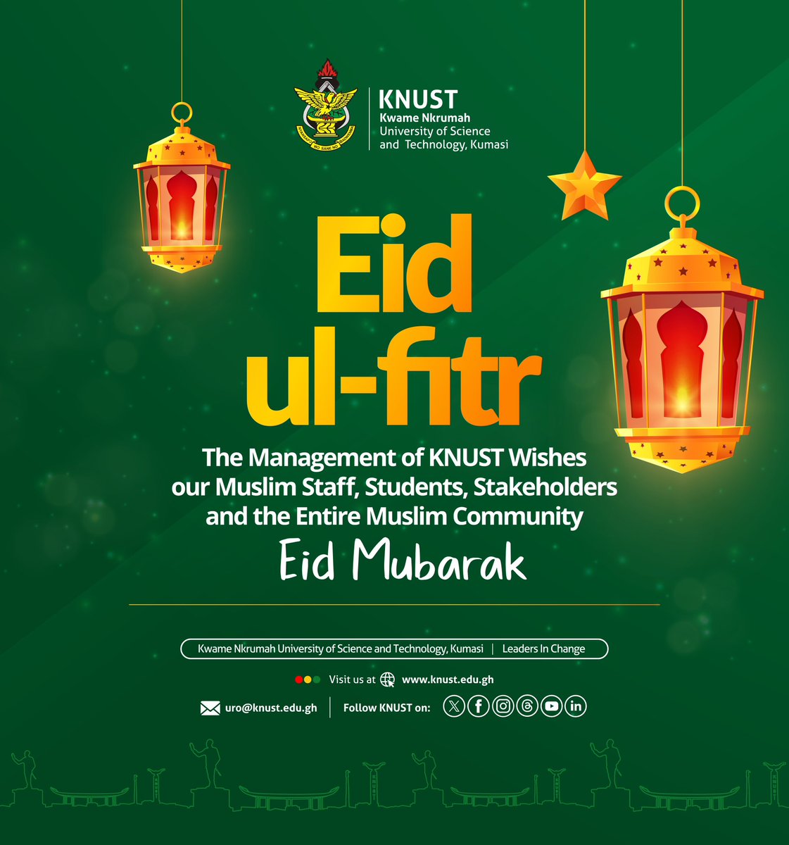Eid Mubarak to the Muslim Community. May Allah receive your sacrifice of fasting. #knust #knuststaff #knuststudents #EidUlFitr