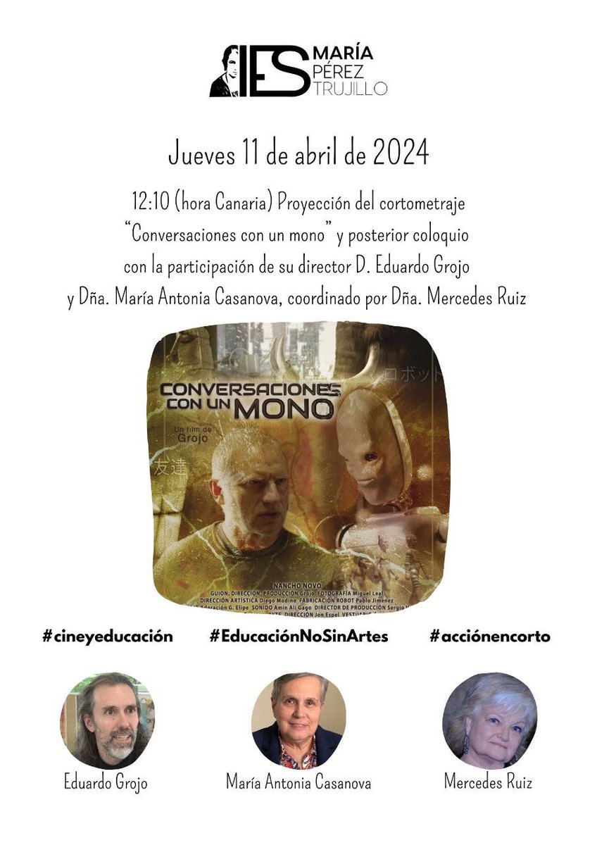 Mercedes #cineyeducación 🍏🎬 (@londones) on Twitter photo Esta mañana en el <a href="/IESMPT/">Sanidad Pública y Pensiones</a> vuelve la jornada de #cineyeducacion con #accionencorto de la plataforma de cine legal en aulas <a href="/acontraplus/">acontra+</a> Con la presencia de <a href="/Macasanova2017/">Mariantonia Casanova</a> #ConversacionesconunMono para la #IA y sus debates en Bach Esta mañana en el <a href="/IESMPT/">Sanidad Pública y Pensiones</a> vuelve la jornada de #cineyeducacion con #accionencorto de la plataforma de cine legal en aulas <a href="/acontraplus/">acontra+</a> Con la presencia de <a href="/Macasanova2017/">Mariantonia Casanova</a> #ConversacionesconunMono para la #IA y sus debates en Bach