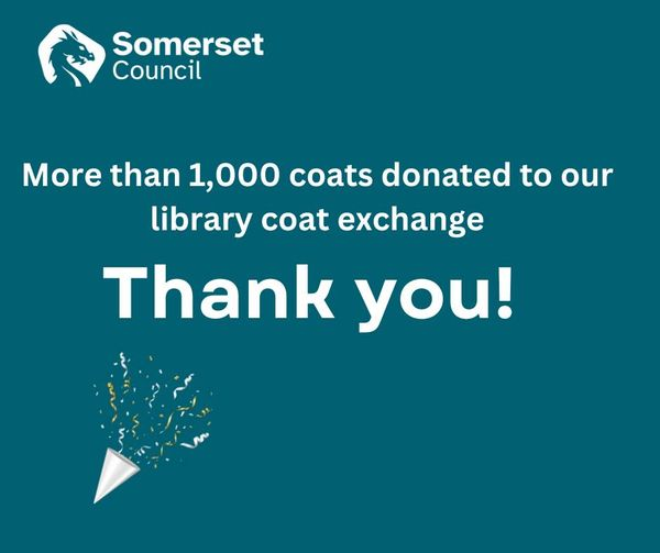 SomersetLib's tweet photo. We're thrilled to announce that since we opened our coat exchange scheme in December we've had 1,022 coats donated and 904 coats were taken! All remaining coats will be donated to local refugee charities. Thank you for your generosity. https://t.co/MH6AVz6T8H