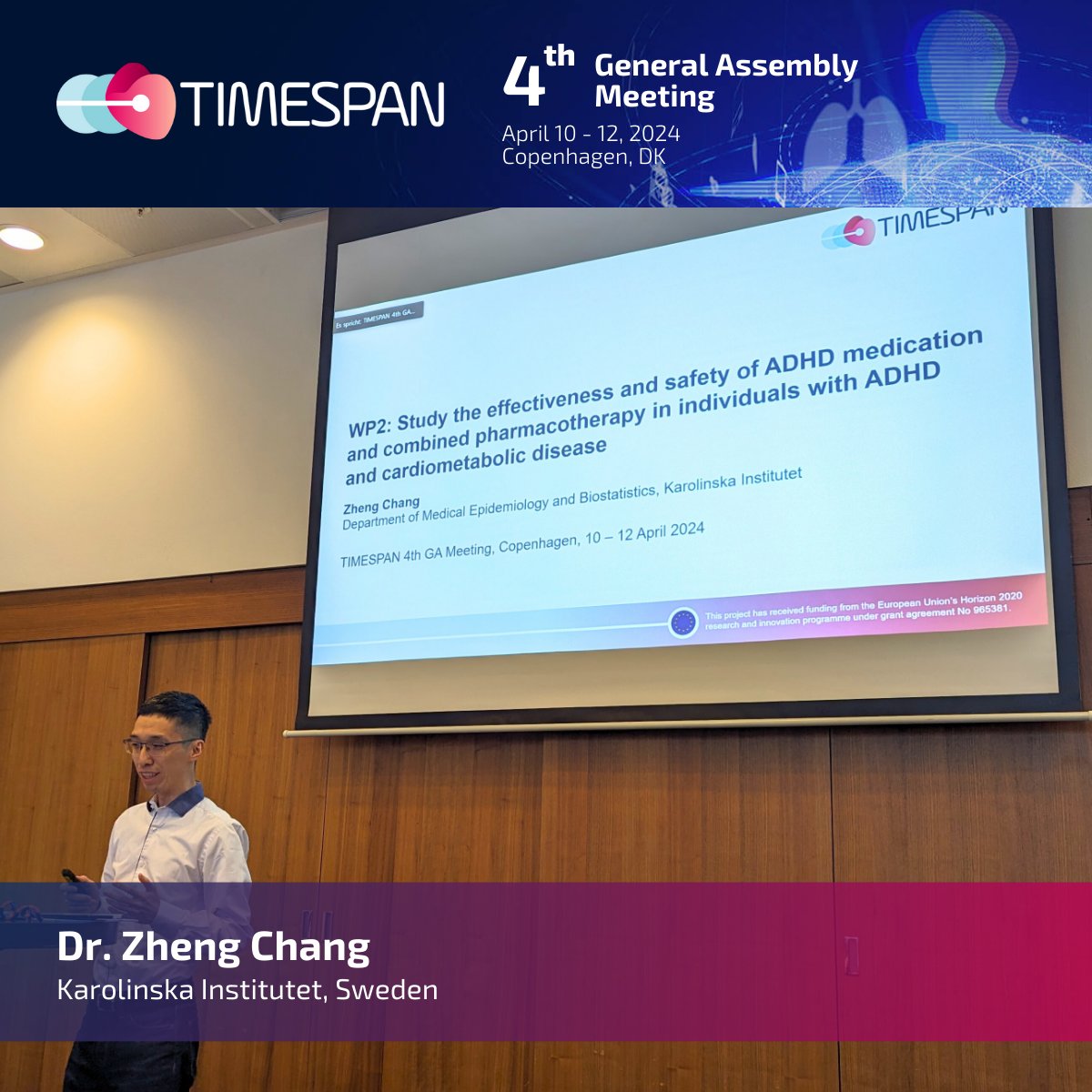 Next on our agenda, we'll be listening to #ZhengChang, whose work package aims to answer the question: Is ADHD medication in combination with medication for cardiometabolic diseases, like #obesity, #type2diabetes, safe and effective? 🧠💊 #TIMESPAN