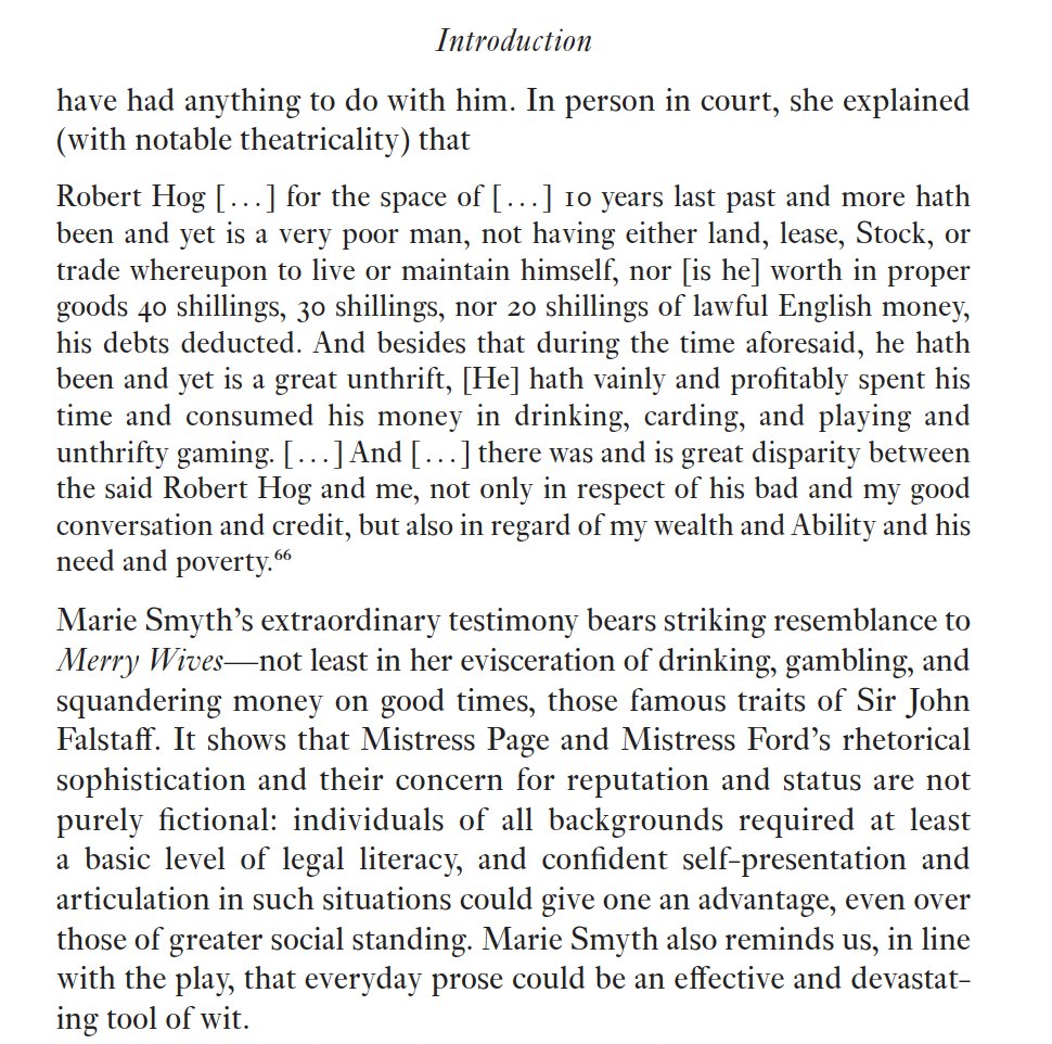 Today is the PUBLICATION DAY for @OWC_Oxford The Merry Wives of Windsor 🎉📕▶️🎭. A little taster from introduction--testimony from Marie Smyth given c. the same year as the play, in which she eviscerates her alleged spouse in court. global.oup.com/ukhe/product/t…