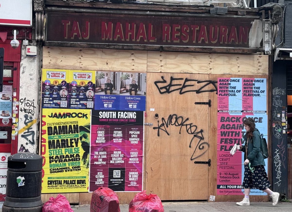 Like this uncovered ‘ghost sign’ on Cambridge Heath Road E3— when was this the Taj Mahal Restaurant — 1980s, earlier?