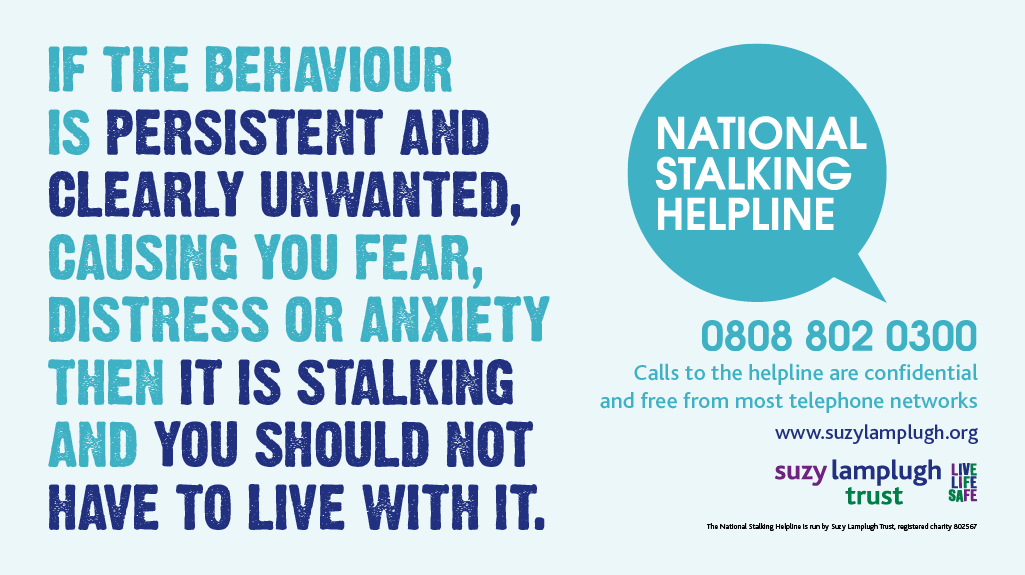 Suzy Lamplugh Trust defines #stalking as 'A pattern of fixated and obsessive behaviour which is repeated, persistent, intrusive and causes fear of violence or engenders alarm and distress in the victim.’ Sound familiar? Reach out to us now 0808 802 0300/suzylamplugh.org/forms/national…