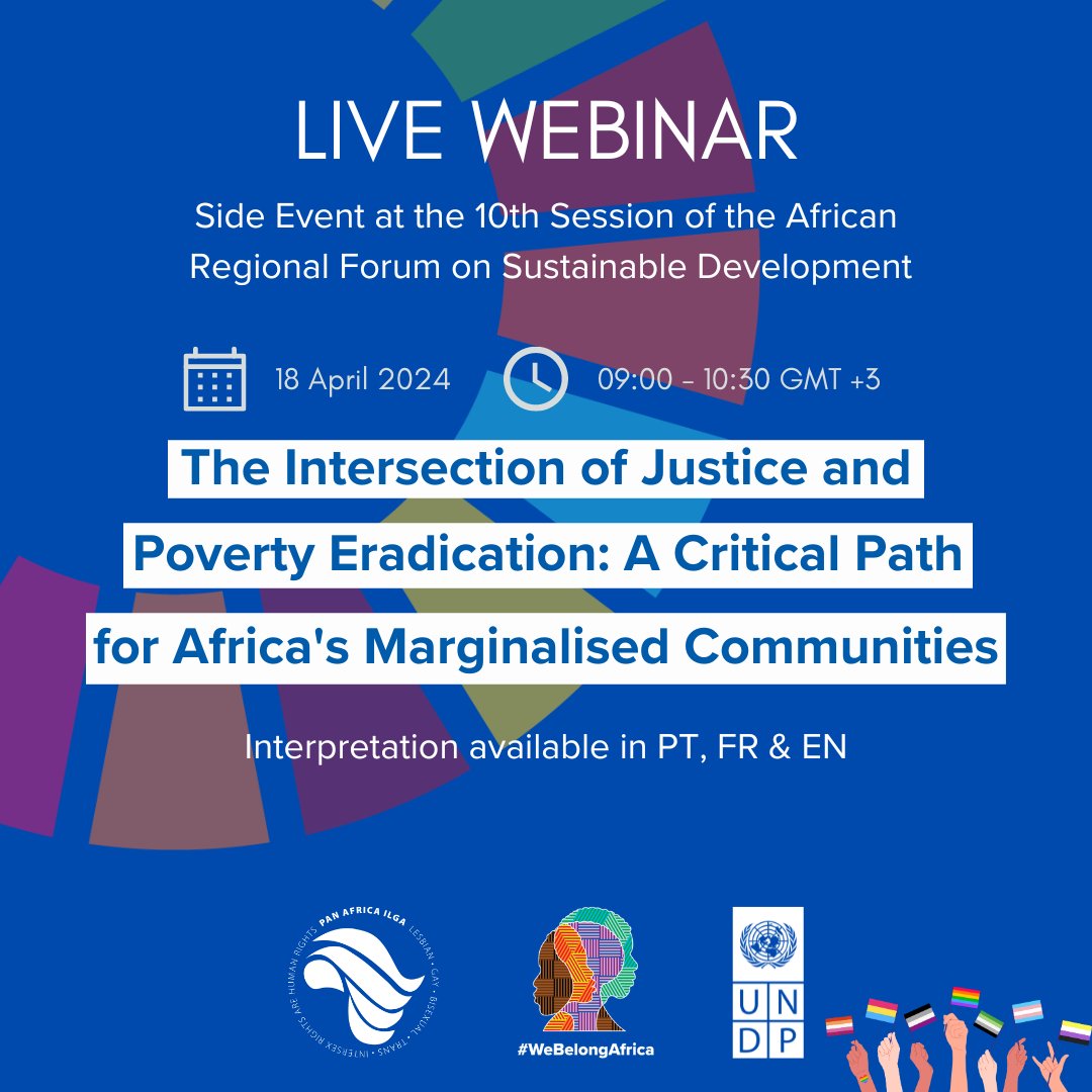 Join our #ARFSD virtual side event on the critical intersection of justice and poverty eradication, with a focus on the empowerment of #LGBTIQ+ people and other vulnerable communities. 🗓️18 April 09:00–10:30 GMT+3 🔗zoom.us/webinar/regist…