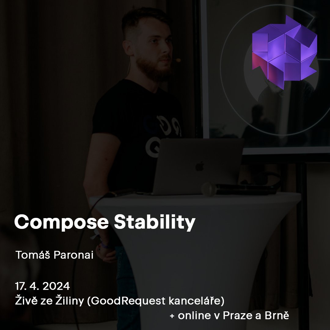 KotlinCzech's tweet image. Druhým speakerem našeho speciálního meetupu 17. 4. je Tomáš Paronai z @GoodRequestCom, který bude mít talk na téma Compose Stability.
Rezervuj si své místo ať už v Praze, Brně nebo Žilině 👇
eventbrite.com/e/875802949197/

#Kotlin #meetup #compose