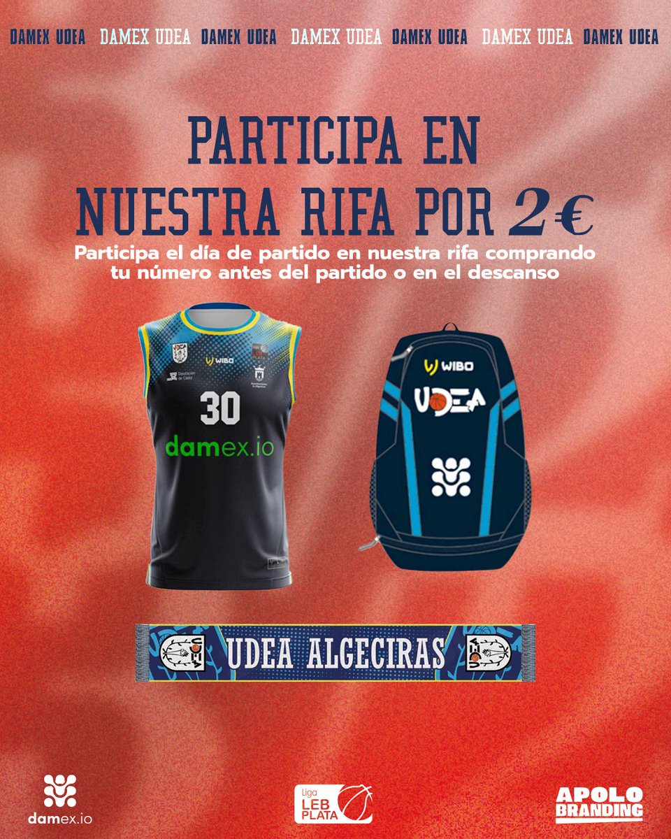 ¡Participa en nuestra rifa y podrías ganar una camiseta de juego, una bufanda y una mochila! 🎉 Solo por 2€, tienes la oportunidad de llevarte estos fantásticos premios. ¡No te quedes fuera, compra tu número ahora! 🎟️🏀