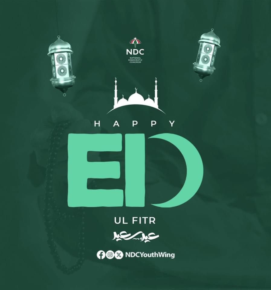 The NDC Youth Wing wishes you and your loved ones a happy Eid filled with joy, peace, and prosperity! #ChangeIsComing #YouthPower
