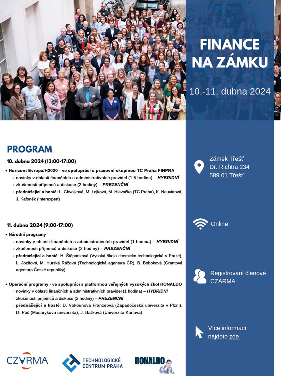 CZARMA_CZ's tweet photo. Včerejší den se na zámku v Třešti nesl ve znamení financí #lumpsum a #auditech v #HorizonEurope projektech. 🇪🇺
Dnes se naopak věnujeme projektům tuzemským. 🇨🇿
#FinanceNaZámku #CZARMA https://t.co/B8luvAAFjt