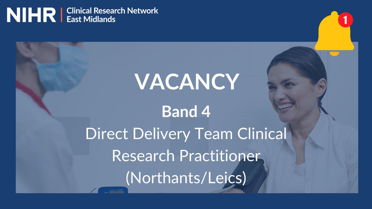 📣NEW VACANCY📣 An exciting opportunity has arisen to be a part of our Direct Delivery Team 🙌 Do you have current #clinical #research experience and want to make a difference to research across the #EastMidlands? Apply below 👇 🔗bit.ly/jobDDT 🗓️Closing 22/4/24