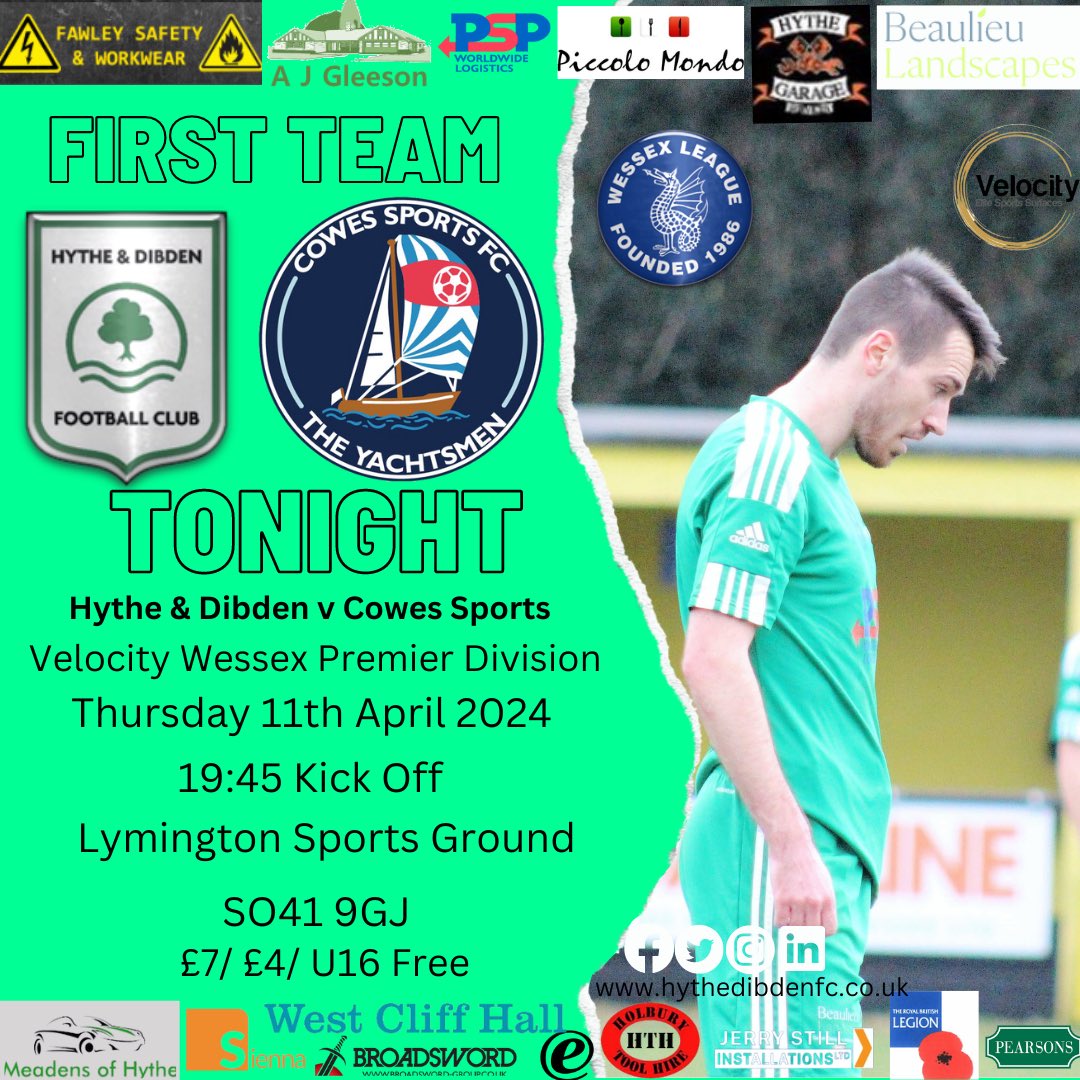 It’s game day We welcome @CowesSportsFC to @lymingtontownfc’s Sports Ground this evening. ⚽ Hythe & Dibden v Cowes Sports 📆 Thu 11th April ⏰ 19:45 🏅@WessexLeague Premier Division 🏟️ Lymington Sports Ground 🏎️ SO41 9GJ 🎟️ £7/£4