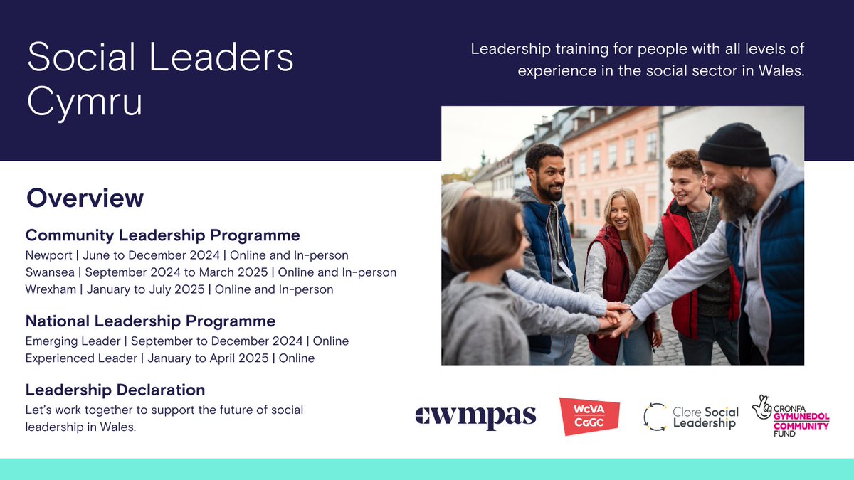 Don’t miss out on the chance to apply for the Social Leaders Cymru programme, in partnership with @Cwmpas_Coop, @CloreSocial & WCVA, funded by @TNLComFundWales. Applications for the Community Leader Cymru (Newport) programme close on the 22 April: wcva.cymru/free-leadershi…