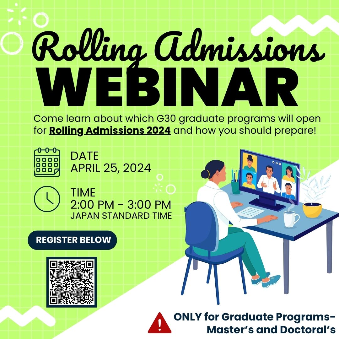 We are pleased to welcome all students who are interested in applying to the Nagoya University G30 Graduate School Programs during the 2024 rolling admissions period to an informational webinar held on April 25th 2024. Join here: forms.gle/dDVAqZ14aHJeiT…