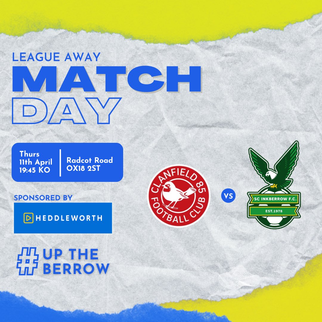 SCInkberrowFC's tweet photo. MATCH DAY! 🔵🟡
It ended in a goalless draw when we played each other earlier in the season 🟡🔵
#MatchDay | #12MC | #UpTheBerrow 🦅 https://t.co/Pu9I2oR4Pf