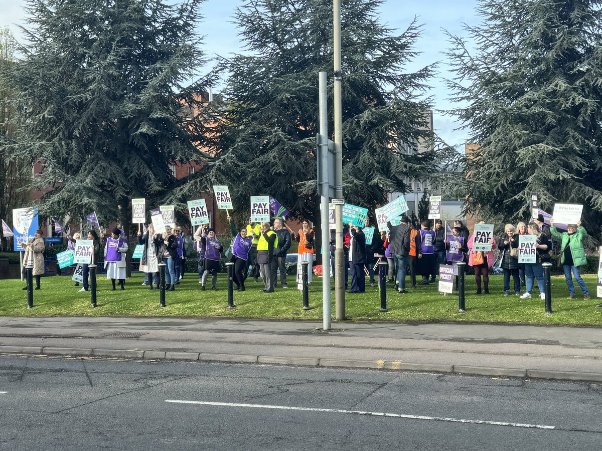 Thrilled to be with members in Leicester, marking the start of their strike for fair pay. They've undertaken clinical duties without recognition, a testament to the goodwill that fuels the NHS. Now, they want the wages and backpay. Time to pay what you owe @Leic_hospital