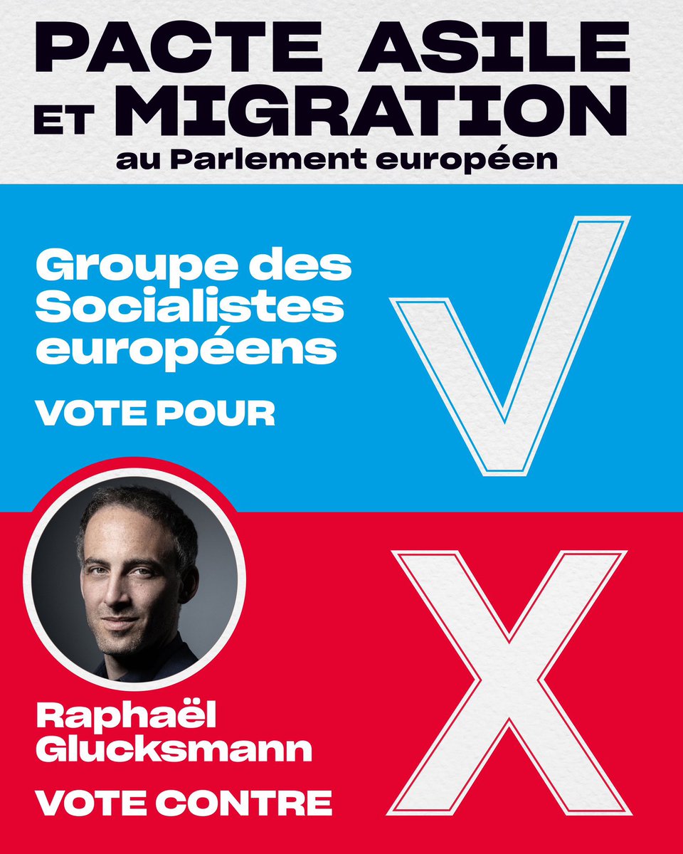 @rglucks1 Qui peut croire encore Raphaël #Glucksmann qui vote contre son camp au parlement européen? 
#PacteAsileetMigration 
Qu’en pense @faureolivier ?