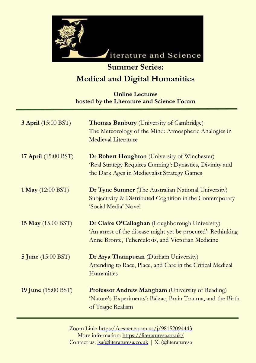 📢 Come and join for a Summer Series of webinars on Medical Humanities💊🩺and Digital Humanities 🖥️ #medicalhumanities #digitalhumanities #Literature #aryaaryan #medieval #victorian #contemporary @_sophiefranklin @Curtis_Chthonic