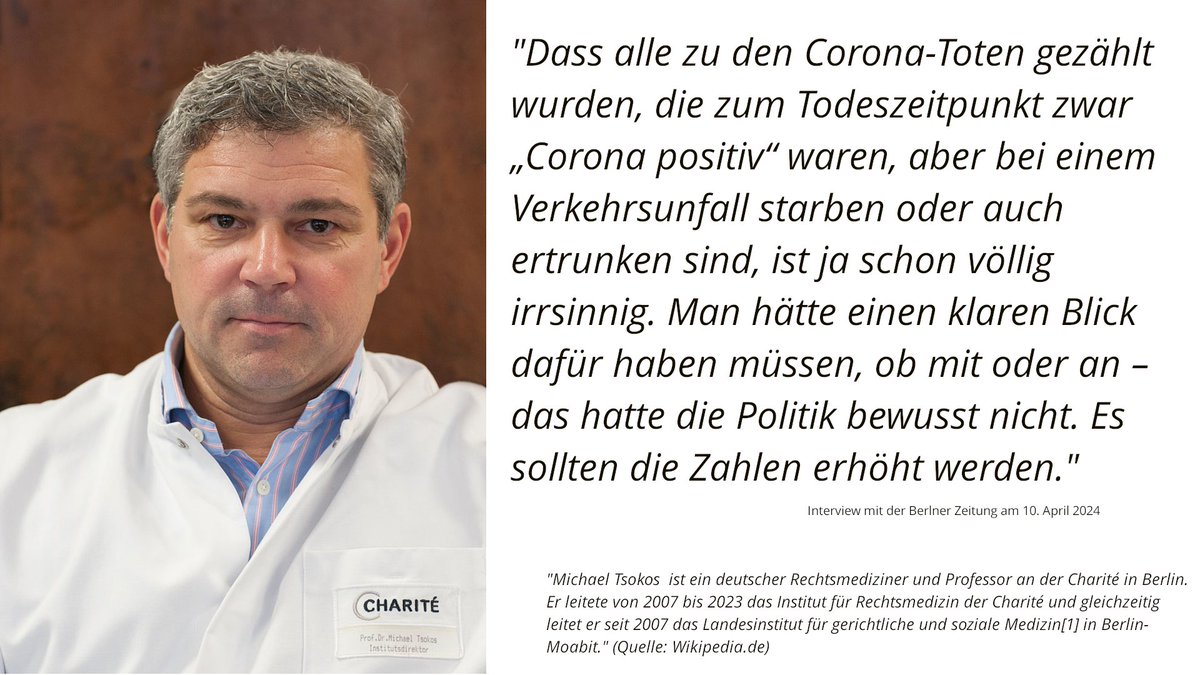 Deutschlands berühmtester Rechtsmediziner, Prof. Dr. Michael Tsokos, hat die Charité verlassen, weil er sie für eine politisierte Institution hält. Tsokos und den #RKIProtokollen zufolge war die „Pandemie” politisch gesteuert und ungefährlich. Link: berliner-zeitung.de/mensch-metropo… Dem…