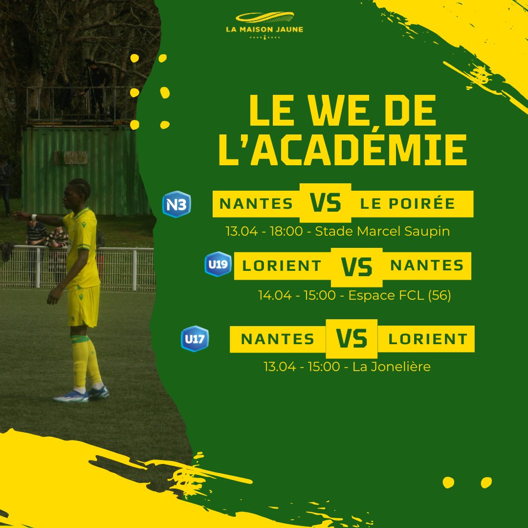 🔥 Deux matchs décisifs chez les jeunes 👉🏼 Si les U17 pourront jouer décomplexés contre Lorient, la N3 jouera un match décisif face à son Dauphin et les U19 affronteront le FC Lorient, leader de la poule. Une victoire des U19 les ferait passer dans les places qualificatives.