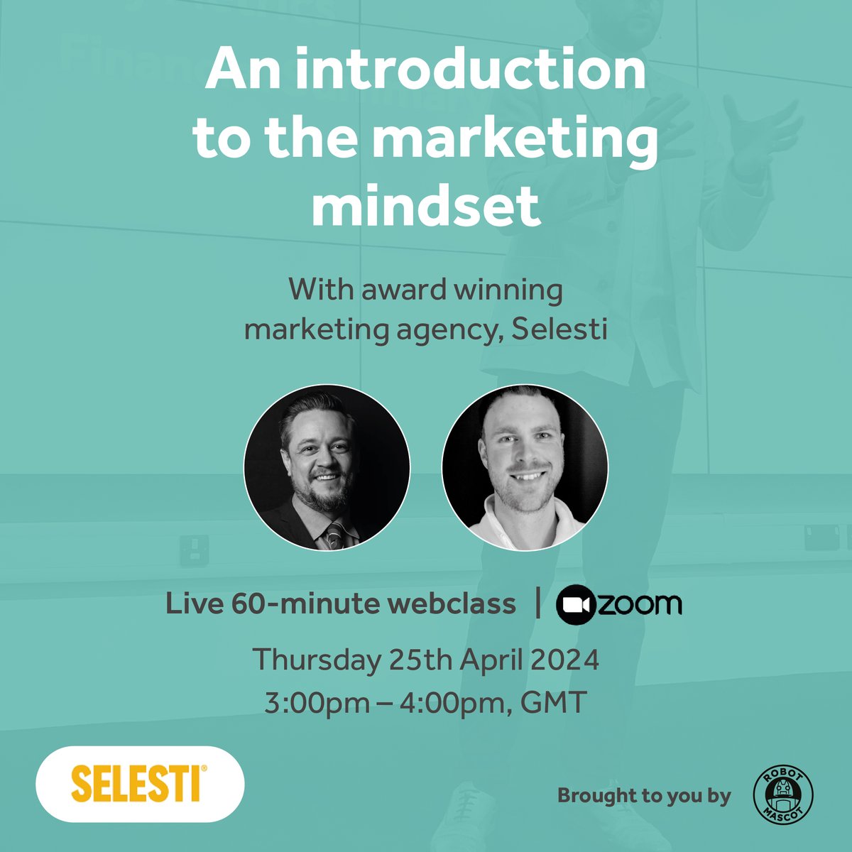 ⏰ Only 2 Weeks Left! ⏰

Unlock the secrets to success in our upcoming webinar, 'An Introduction to the Marketing Mindset' on April 25th at 3:00 pm 🗓️

Reserve your FREE spot today: robotmascot.co.uk/an-introductio…

#MarketingWebinar #GrowthStrategy #MarketingMindset