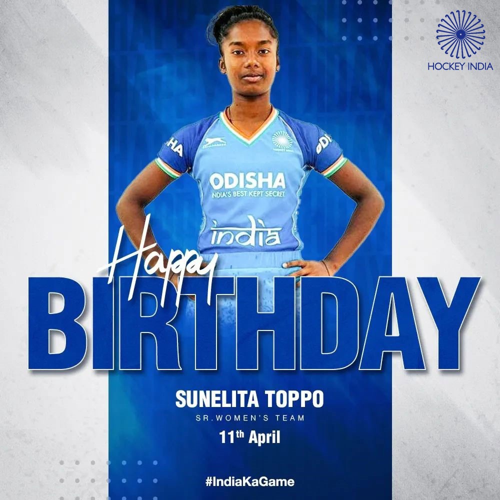 Join us in wishing Sunelita Toppo, Midfielder of the Indian Sr. Women's Team a very Happy Birthday.

#IndiaKaGame #HockeyIndia #BirthdayWish
.
.
@CMO_Odisha @sports_odisha @IndiaSports @Media_SAI @Limca_Official @CocaCola_Ind