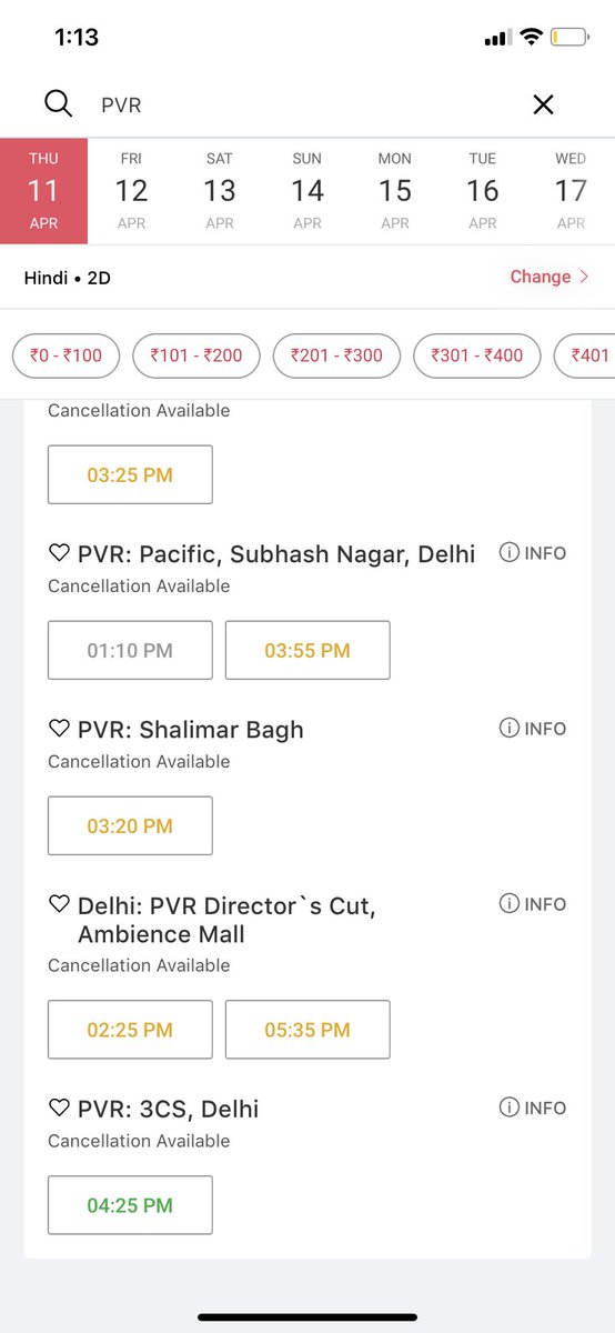 #Delhi City #PVR shows - Afternoon & Evening (2D) 🔥🔥 3D shows also filling fast for evening shows. #AkshayKumar𓃵 #TigerShroff #BMCM #BadeMiyanChoteMiyan