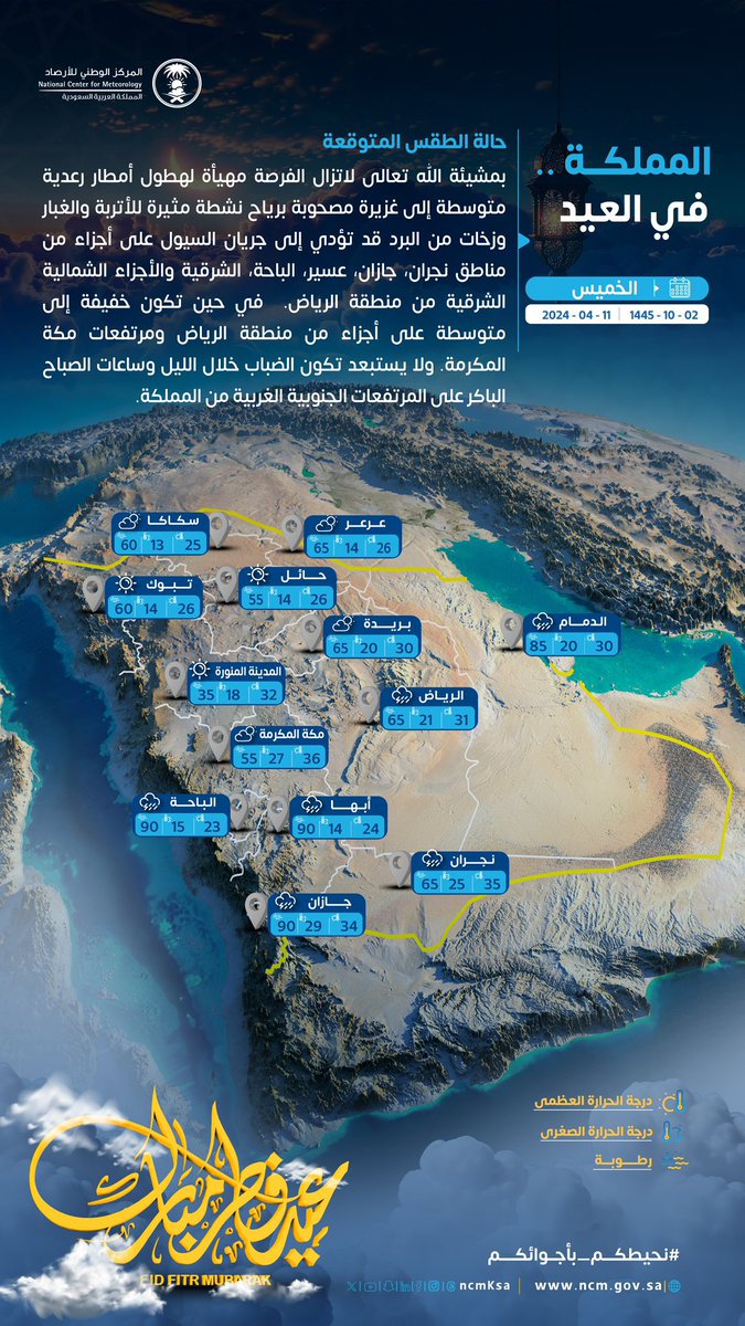 حـالة الطقس المتوقعة على #المملكة اليوم #الخميس .