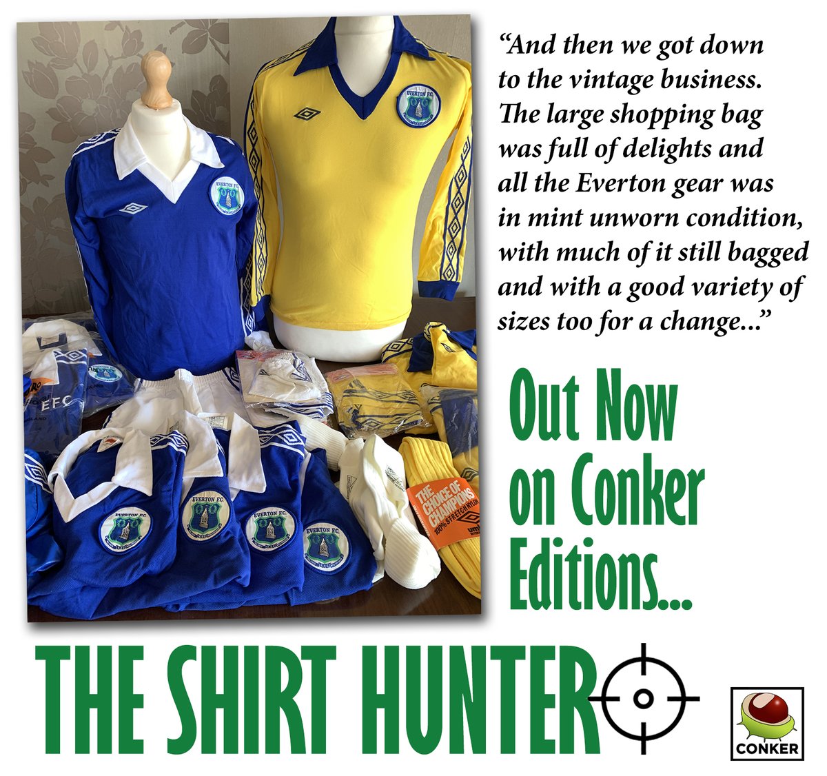 THE SHIRT HUNTER by @toy_toys_shirts Available now from the Conker Shop: conkereditions.co.uk/shop/ and Amazon: tinyurl.com/5cwscsx6 'A story of obsession with vintage football shirts that will chime with every collector...' #efc #umbro