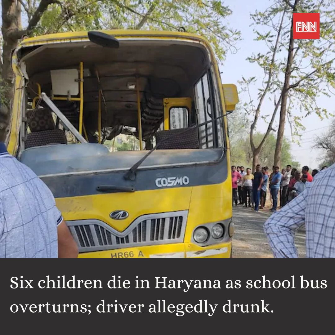 Tragedy struck in Narnaul, Haryana as a school bus overturned, leaving six children dead and over 20 injured. 

#fnn #NarnaulTragedy #HaryanaAccident #SchoolBusCrash #SafetyFail #DrunkDriving #HolidayOperational #InvestigationsOngoing #Condolences #SupportForInjured