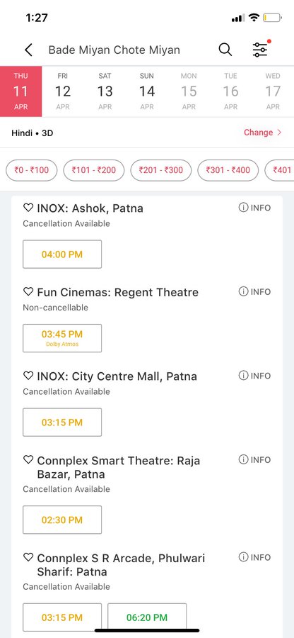 Bihar - #Patna city #BMCM🔥🔥

Yaar yaha to HOUSEFULL ja raha hai. 

All shows are in #FF mode

#BadeMiyanChoteMiyan #AkshayKumar𓃵  
#BadeMiyanChoteMiyanOnEid2024