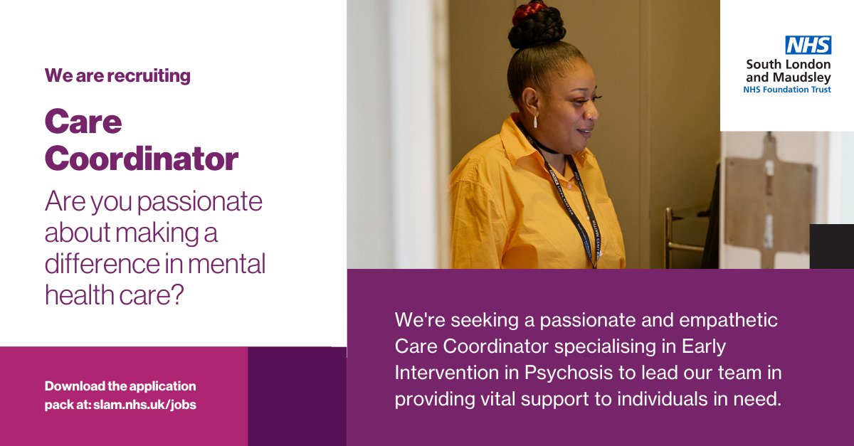 We have a fantastic opportunity to join the Croydon Early Intervention Service (COAST)! We are looking for an enthusiastic individuals from a #nursing, #OT, or #socialwork background who shares our passion for helping people with #psychosis.

Join us ➡ ow.ly/AABe50Rc722