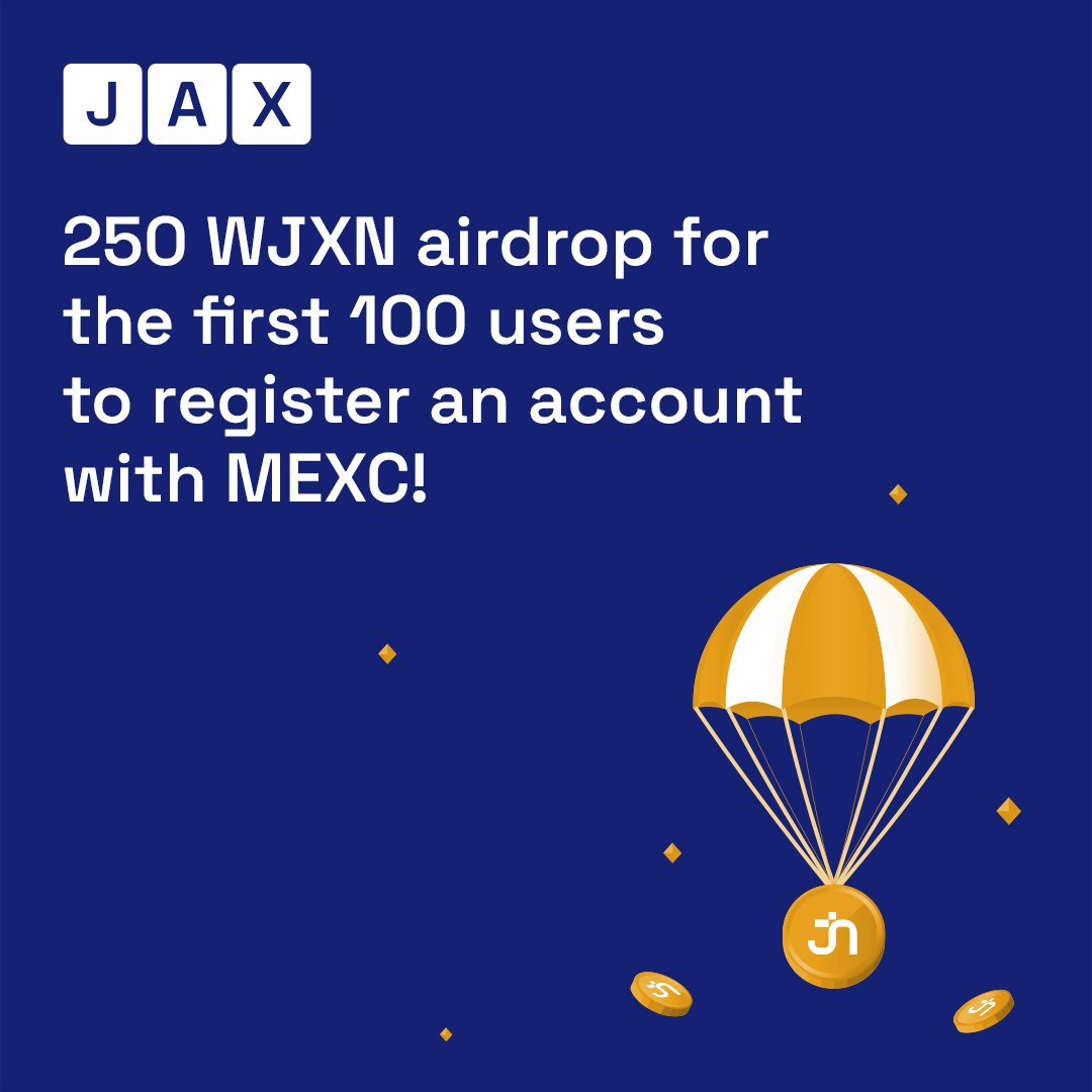 Jax.Network announces a flash #airdrop for the first 100 users to register an account with #MEXC! ✅ Follow @CommunityJax ✅ Register a MEXC account using the following link mexc.com/register?invit… ✅ Drop your MEXC UID and #WJXN deposit address in the comments 👇!