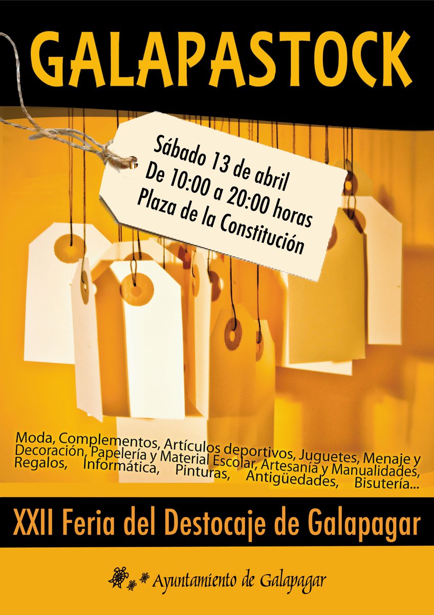 📢 Este sábado 13 de abril llega la XXII Feria del Destocaje de Galapagar 🛍️ El objetivo es dinamizar y fomentar el comercio local. 👛 Productos de calidad a precios reducidos. 🕒 Galapastock se celebrará en la plaza de la Constitución, de 10:00. a 20:00 horas.