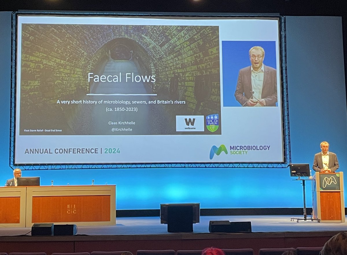 Hot topic lecture - very on point given the news in the past few weeks about the “strained relationship between the British people, their faecal matter and their rivers” with @kirchhelle #Microbio24