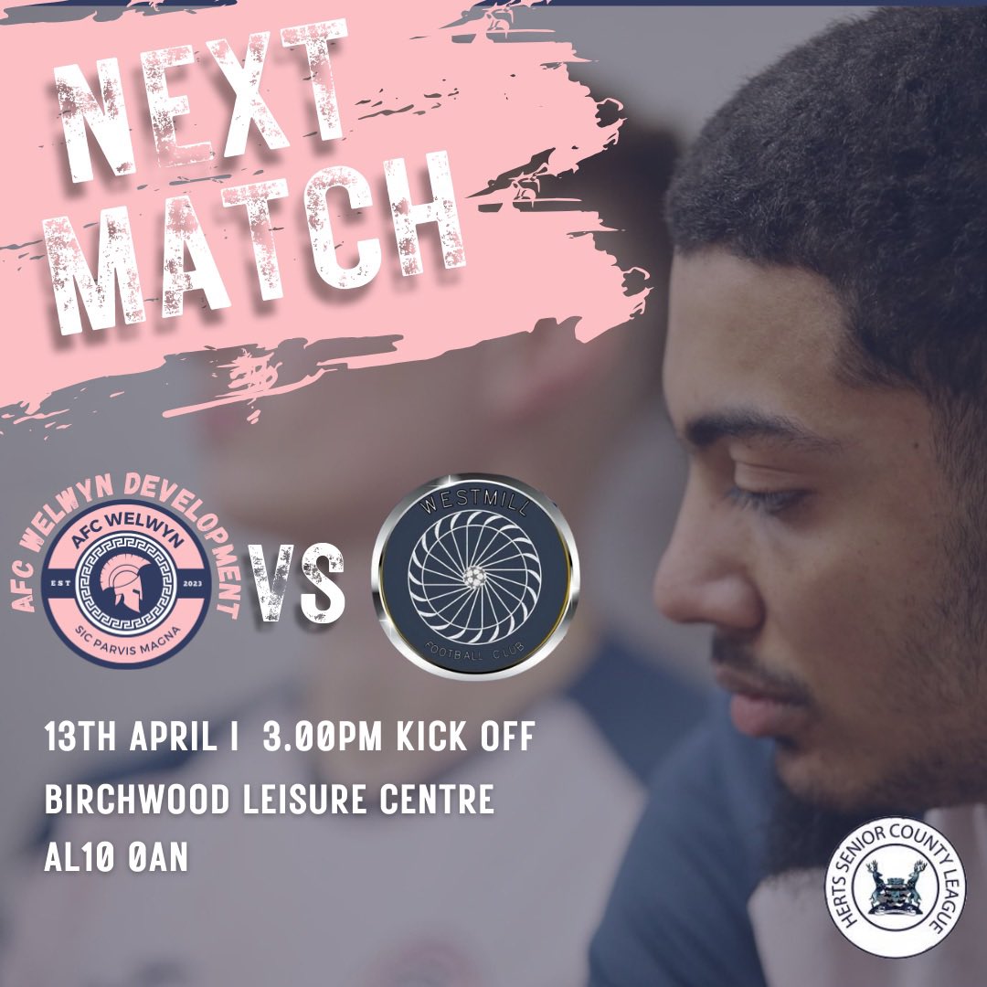 We play against @Westmill_FC weekend in the @hscfl ⚽️💙 📅 Saturday 13th April 2024 ⏰ 3pm KO 🗺️ AL10 0AN #afcwelwyn #afcwelwyndevelopment #uptheromans