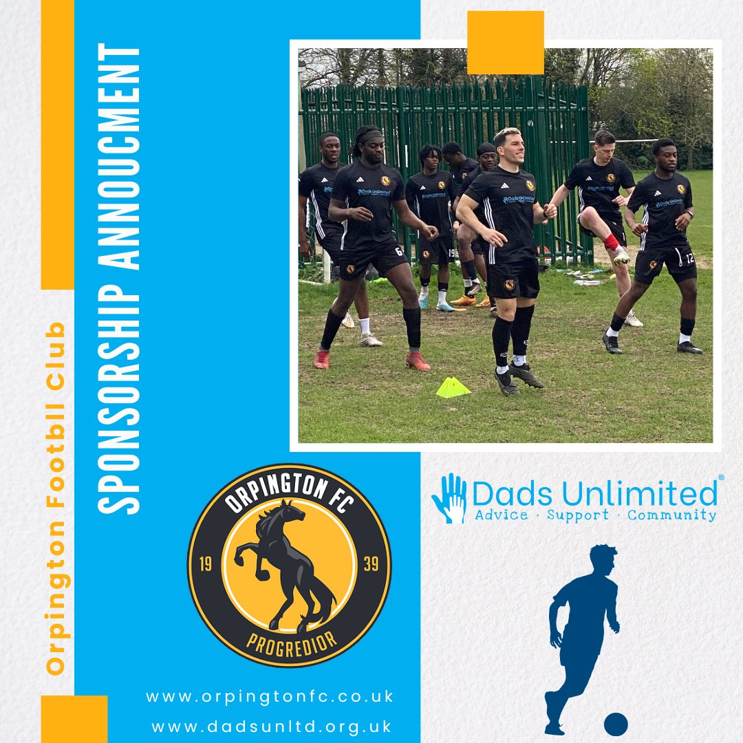 Dad’s Unlimited are thrilled to announce their sponsorship of Orpington FC men’s teams which will help to spread the word of the good work that Dads Unlimited does in supporting male mental health, particularly male victims of domestic abuse and family separation. 🧡🖤🧡