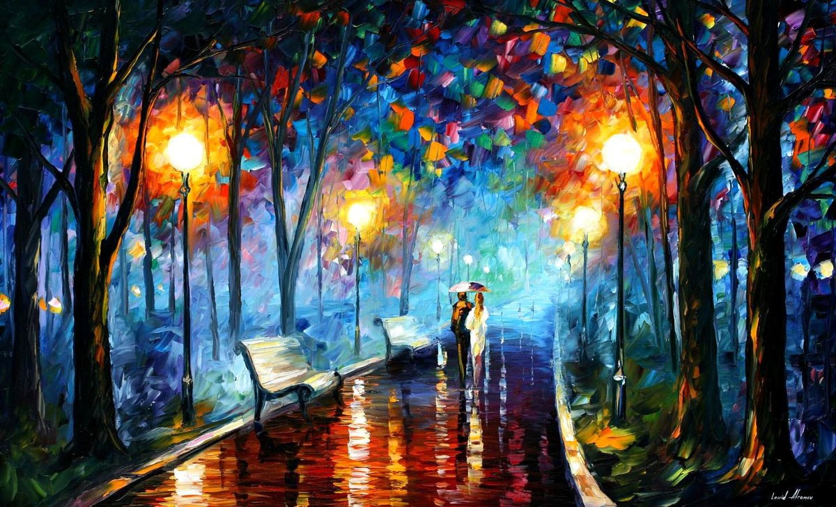 MISTY MOOD - Large-Size Original Oil Painting ON CANVAS by Leonid Afremov (not mixed-media, print, or recreation artwork). 100% unique hand-painted painting. Today's price is $99 including shipping. COA provided afremov.com/misty-mood-lim…