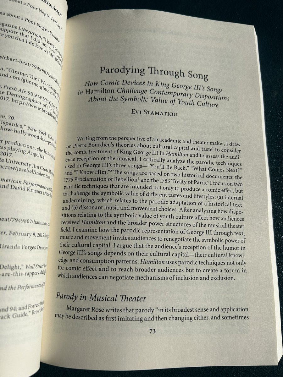 Bringing Bourdieu’s thinking to musical theatre 😊 What a delight to receive this amazing book and have an essay in it! What a joy to have contributed a little to the knowledge about HAMILTON 🤩 #academia #musicalthreatre #youthculture