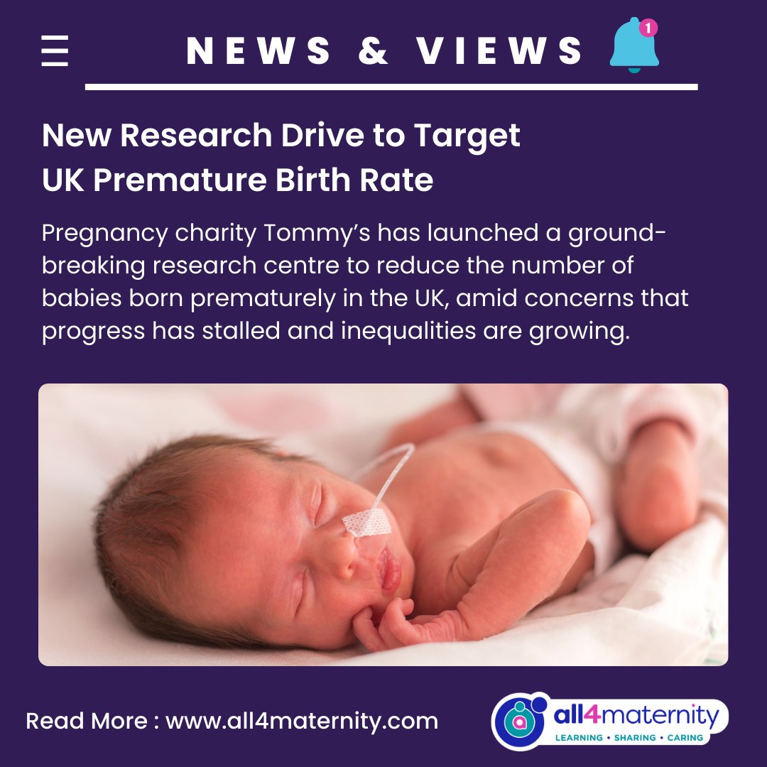 @‌tommys new National Centre for Preterm Birth Research is the first of its kind in the UK & will work on a range of research projects investigating the causes & prevention of premature birth. We applaud this ground-breaking work - read to find out more 🔗 all4maternity.com/new-research-d…