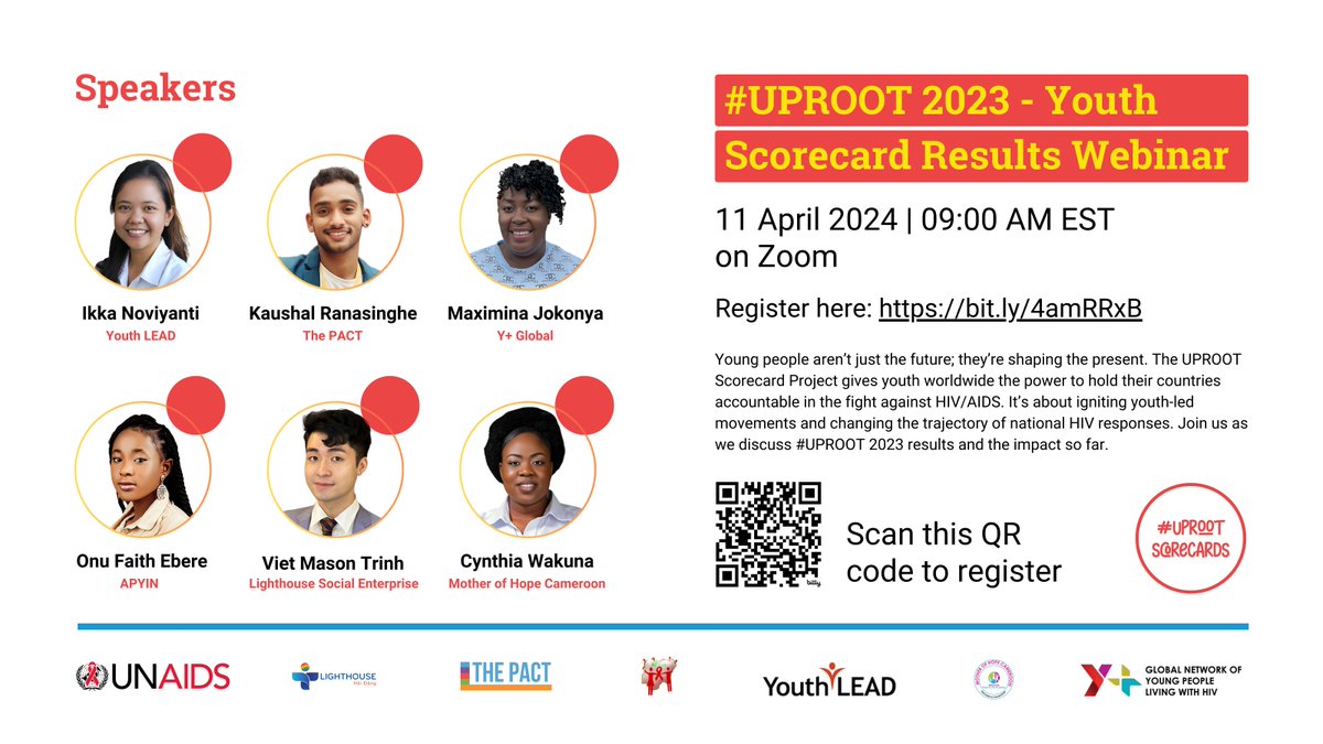 📣Happening today at 3pm CEST! Join our webinar to hear about the findings of the #UPROOT Scorecard Project- an initiative that empowers young people worldwide to enforce accountability in their countries' HIV response. Register to join 👉 unaids.zoom.us/webinar/regist…