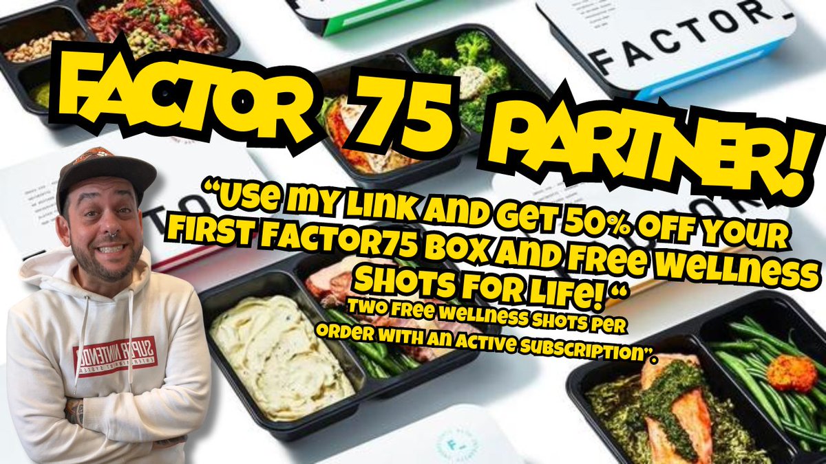 I am partnering up with @factormeals this month! Use my link and get 50% off your first Factor75 Box, and FREE WELLNESS SHOTS FOR LIFE! *2 free shots per order with an active sub use my link below or hit !factor in my Twitch chat to sign up!! (and it supports me a lot) #ad