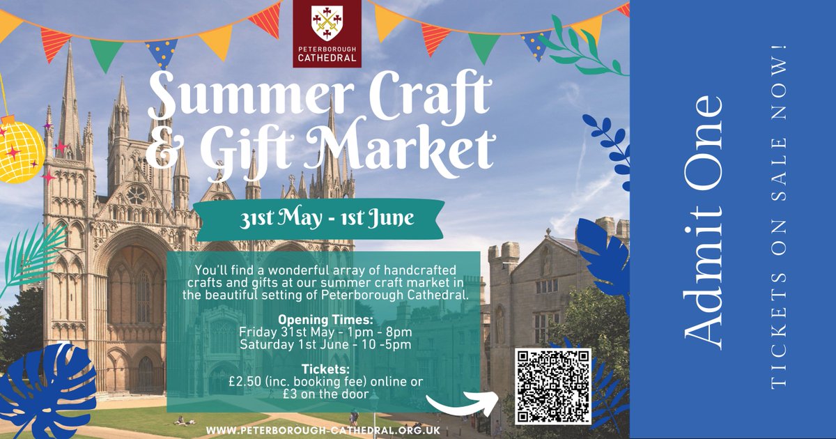 🎟️ Summer Craft & Gift Market -Tickets NOW ON SALE! 🎟️ 🗓️ Dates: 31st May & 1st June 📍 Location: Peterborough Cathedral Grab your tickets here: ow.ly/28lQ50R3bwc See you there! 🎉 #PeterboroughCathedral #CraftAndGiftMarket #SummerFun