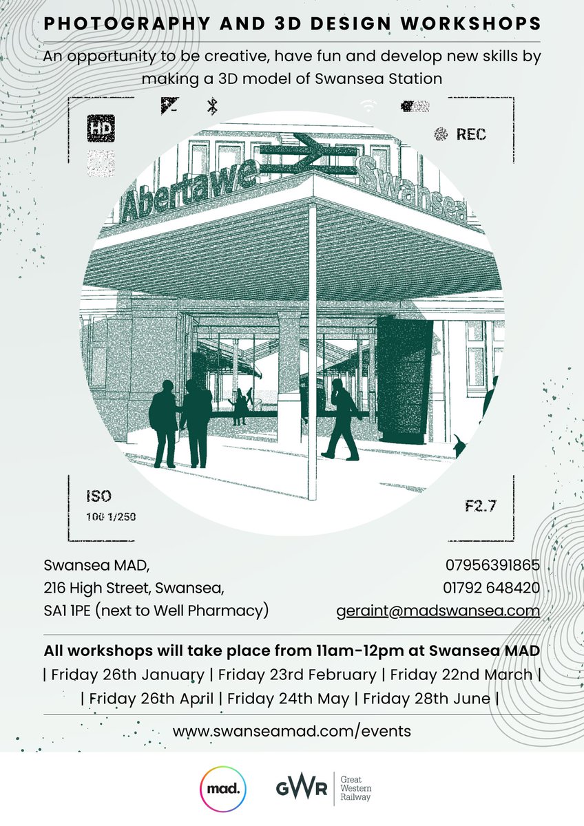 Join @SwanseaMAD for #Photography and #3DDesign creative workshops, inspired by Swansea Station and @GWRHelp. Next workshop: Friday 26th April, 11am-12pm @SwanseaMAD