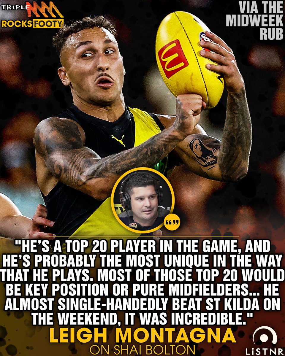 Joey reckons there's not many players getting around currently who can do the stuff Shai Bolton does. Catch the Midweek Rub on the LiSTNR app or here: tinyurl.com/49t85k9e