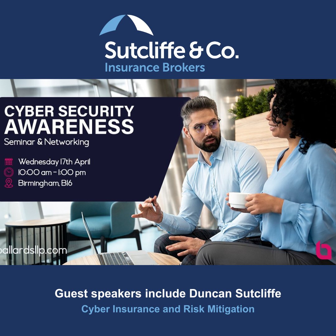 Are you attending the Cyber Security Awareness Seminar and Networking event next Wednesday, organised by Ballards LLP?

There’s still time to register, BOOK NOW> rdsp-zcmp.maillist-manage.eu/ua/Optin?od=12…

#cyberawareness #cybercrime #cybersecurity #cyberinsurance #worcestershirehour
