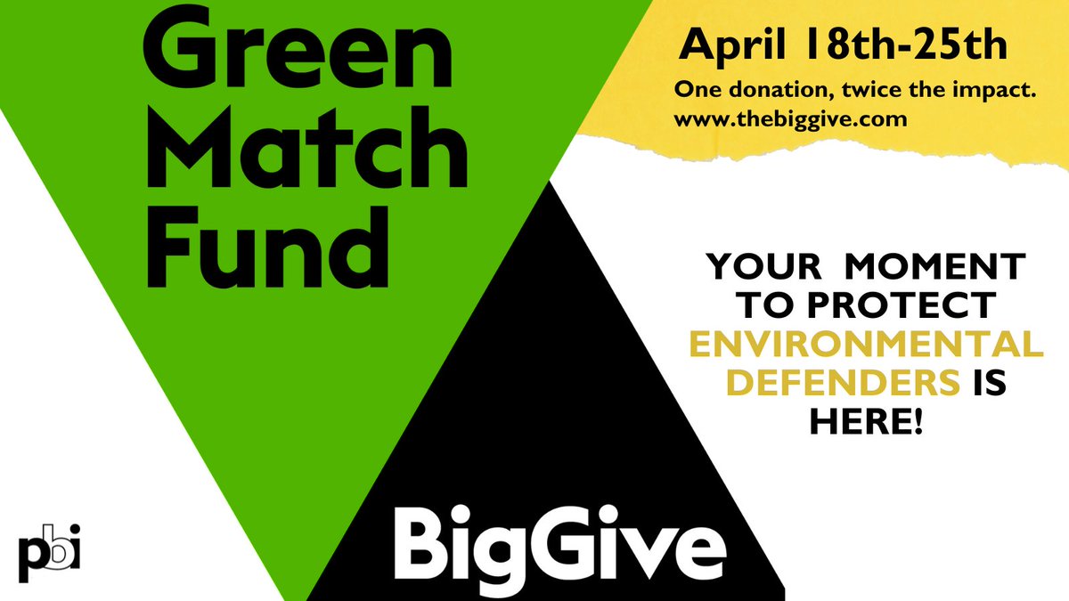 🌎✊ In 7 days you will have your chance to stand with #land and #environmental #defenders in our #BigGive fundraiser. From April 18th-25th every pound donated becomes two, doubling the reach of PBI's protection and advocacy!

#GreenMatchFund #ProtectDefenders