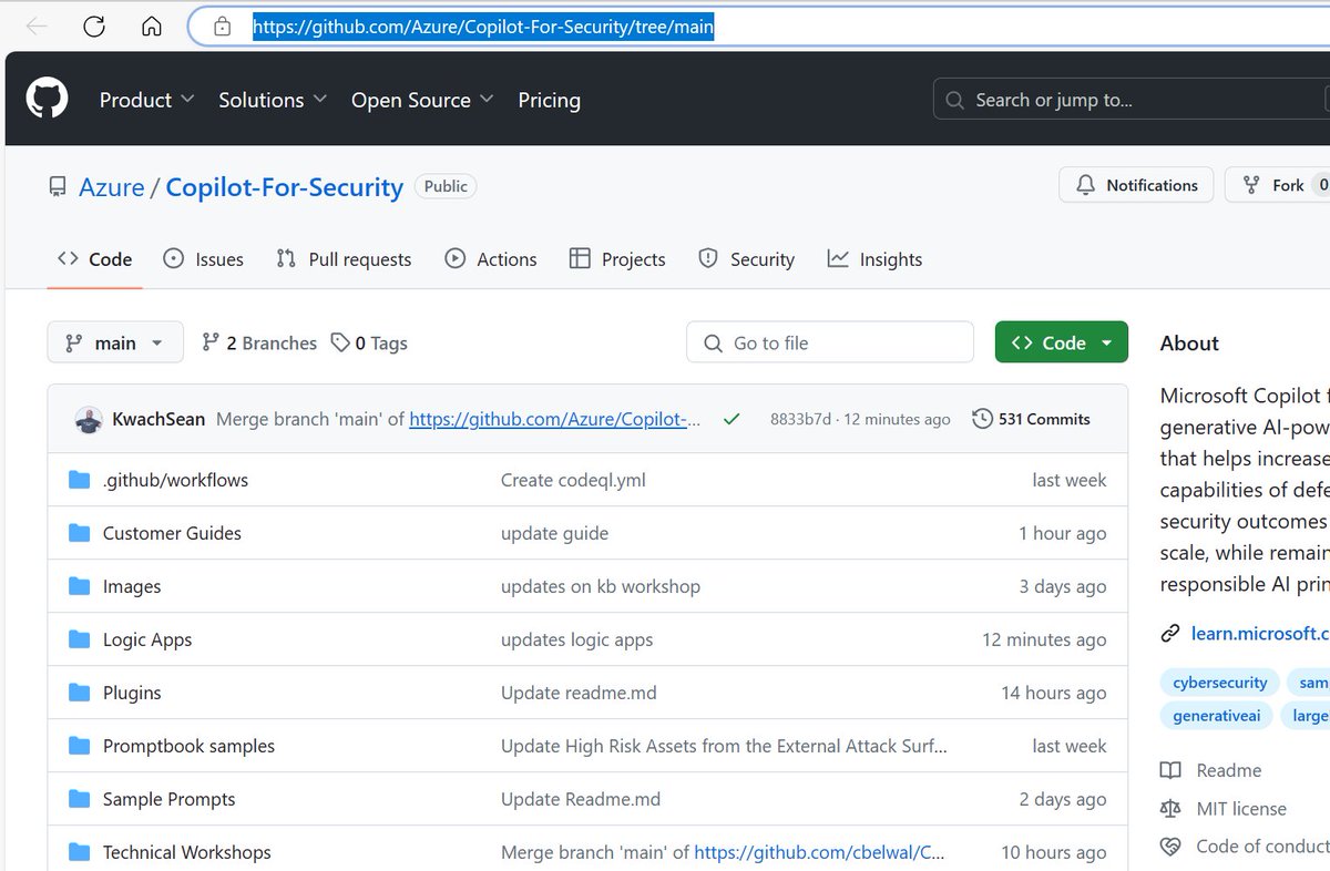 BOOM!!!! 😎 Just published the official Copilot for Security GitHub Community!!! LOOOOTS of prompting samples, guidelines, playbooks, plugins, workshops and much more 🔥 github.com/Azure/Copilot-… #GitHub #Cybersecurity #CopilotForSecurity #Copilot #infosec