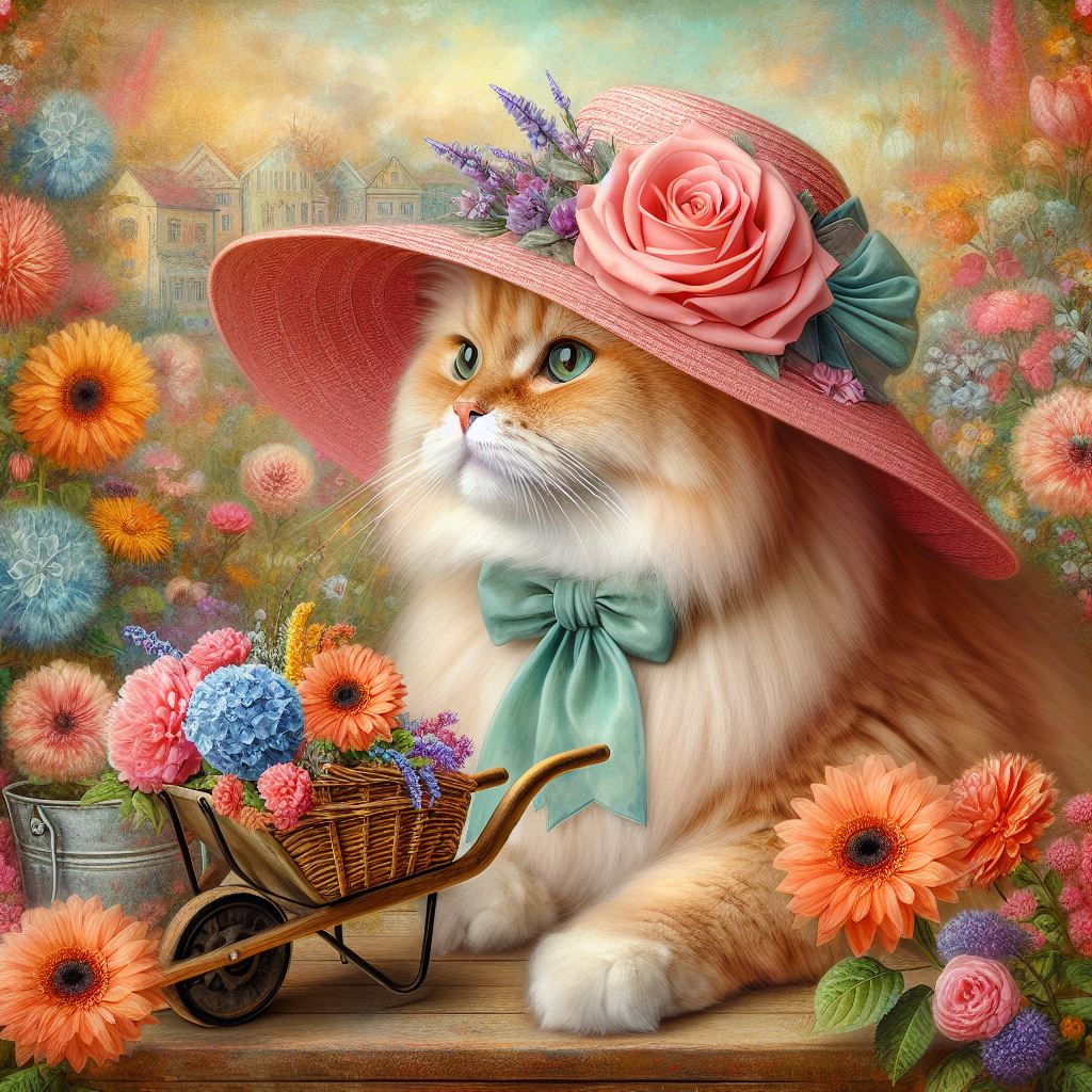Good Thursday Morning! Happy Friday Eve! Let the beauty of nature and the love of our furry friends uplift your spirit! 🌸🐶🐱 #Flowers #cats #catwifhat #KittenWifHat #Kitty #KittenOfX #gardening #KittyTwitter #thursdayvibes #GardenersWorld #fashion #teens #thursdaymorning #aiart
