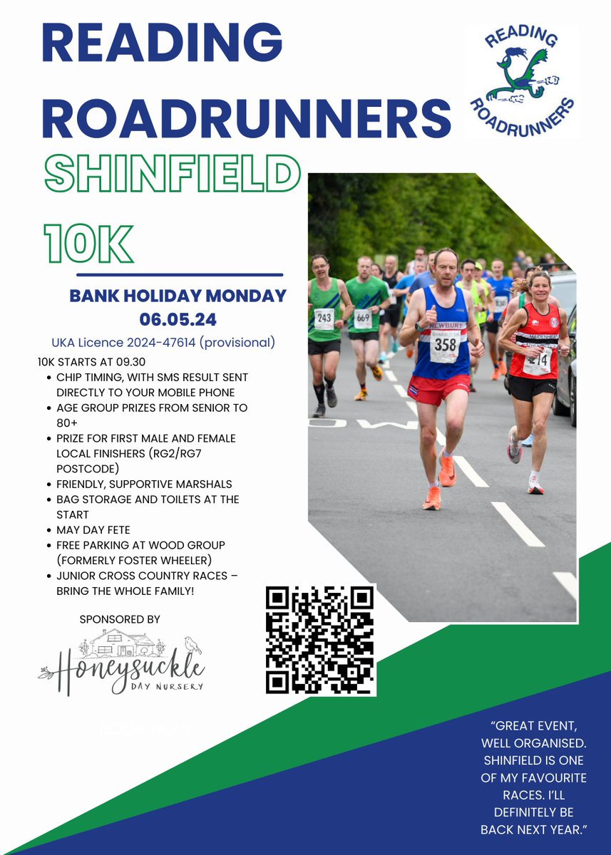 @readinghalf Good luck to all the green vests from @readingRoadrunners at the @readinghalf on Sunday. A great warm up for the @Shinfield10k on 6 May. #runningevents #MayBankHoliday